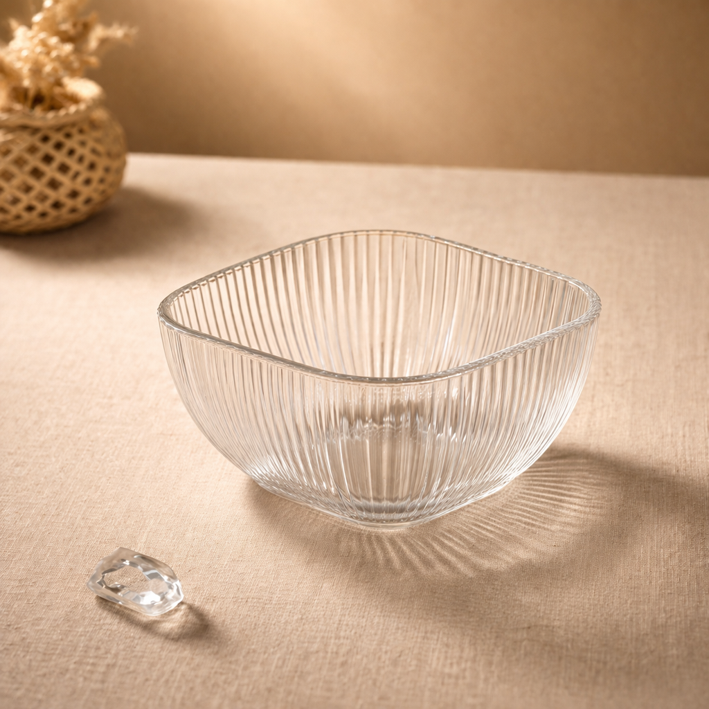 Serrana Glass Viva lines bowl set 12Pcs — ribbed crystal bowl, set of 12, for desserts nuts and snacks
