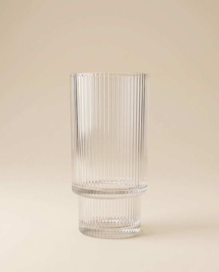 Serrana Glass Loreta Fluted Glassware Set 300ml 6pcs — vertically ribbed fluted clear glass with stepped base for cocktails