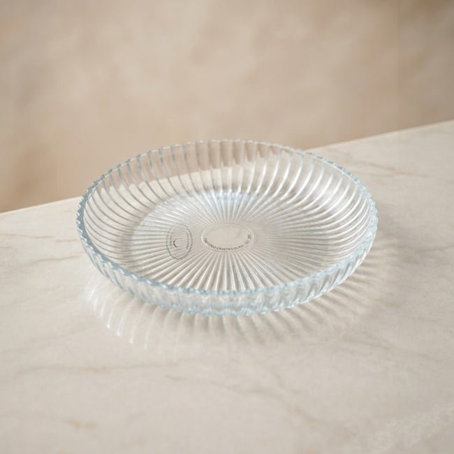 Serrana Glass Alya lines desert plate set 15cm — ribbed crystal dessert plates for desserts nuts and snacks