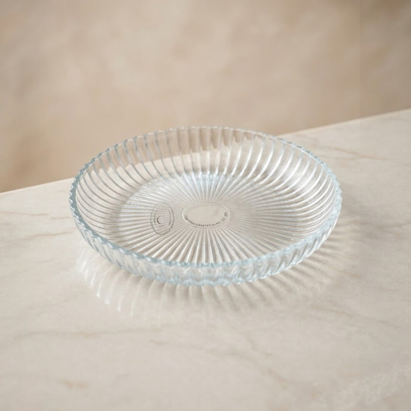 Serrana Glass Alya lines desert plate set 15cm — ribbed crystal dessert plates for desserts nuts and snacks