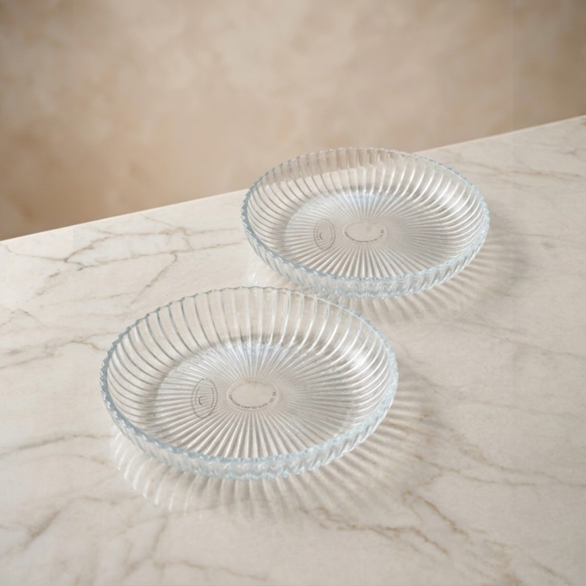 Serrana Glass Alya lines desert plate set 15cm — ribbed crystal dessert plates for desserts nuts and snacks