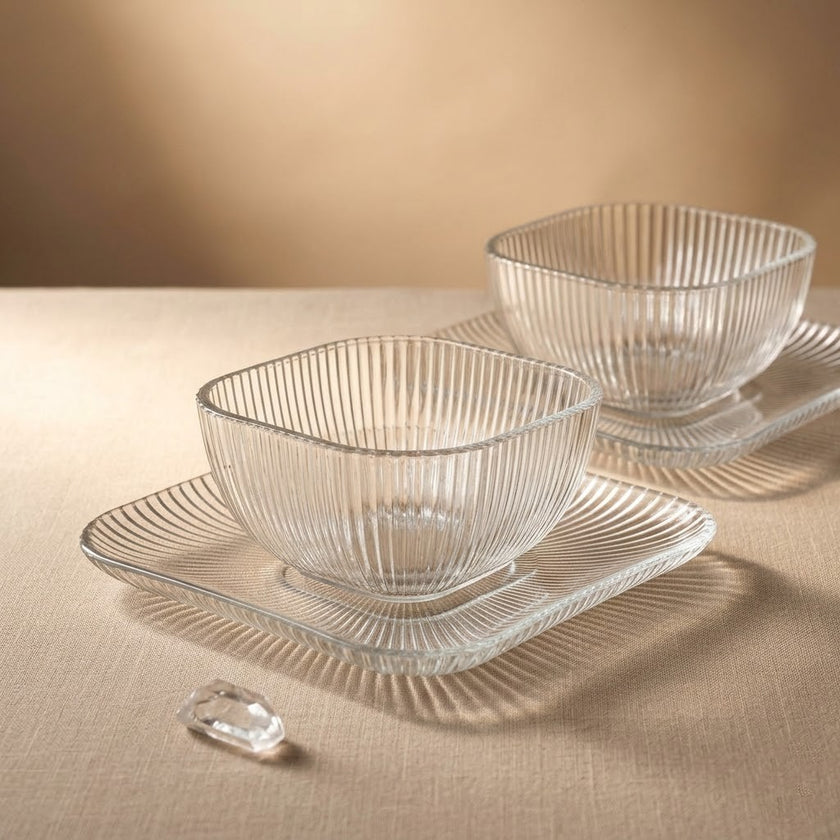 Serrana Glass Royal lines bowl set 12Pcs — ribbed crystal, set of 12, for desserts and snacks